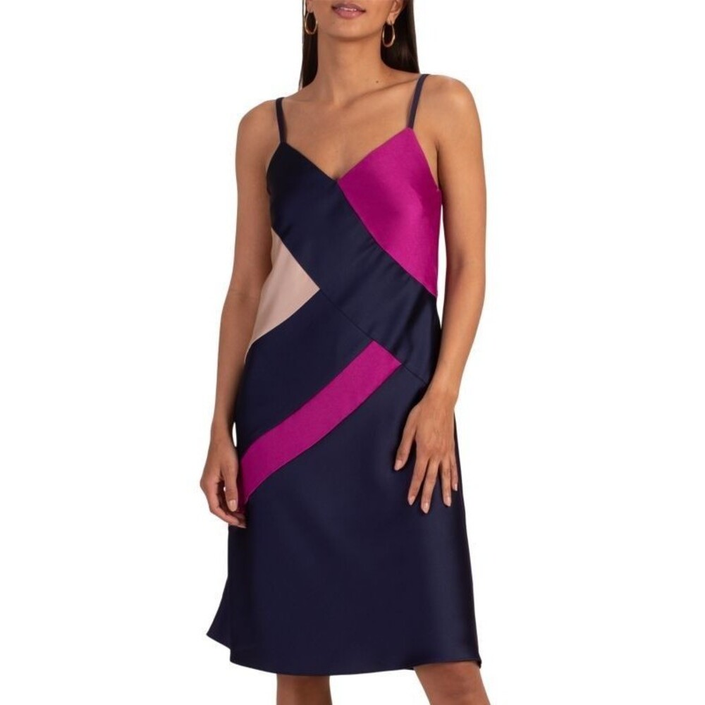 NWT Miraculous Colorblocked Satin Knee-Length Dress Women's Size Small NEW $298